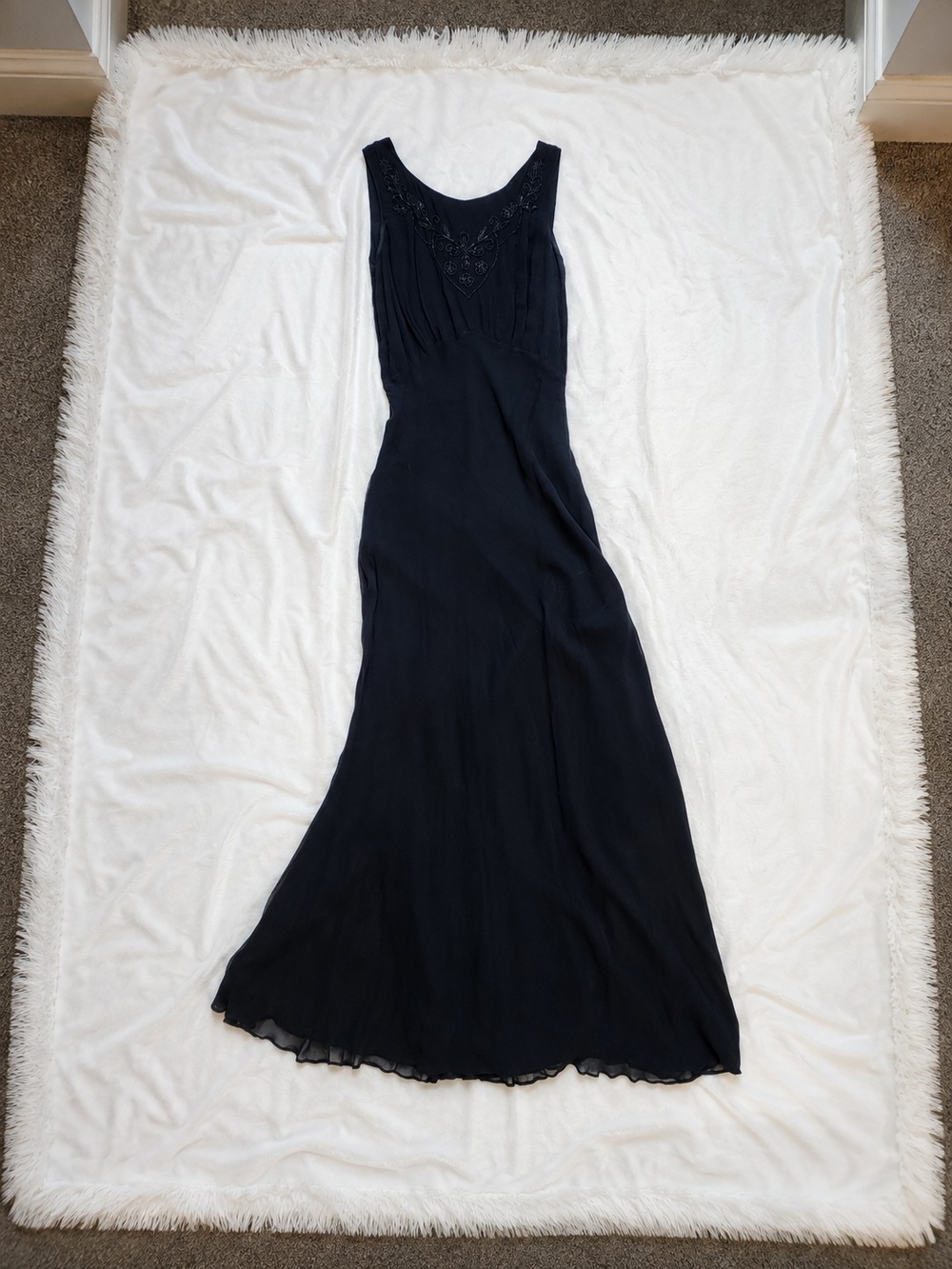Nostalgia Navy Beaded Sleeveless Maxi Dress